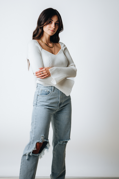 WHITE KNIT LONG SLEEVE - cedes